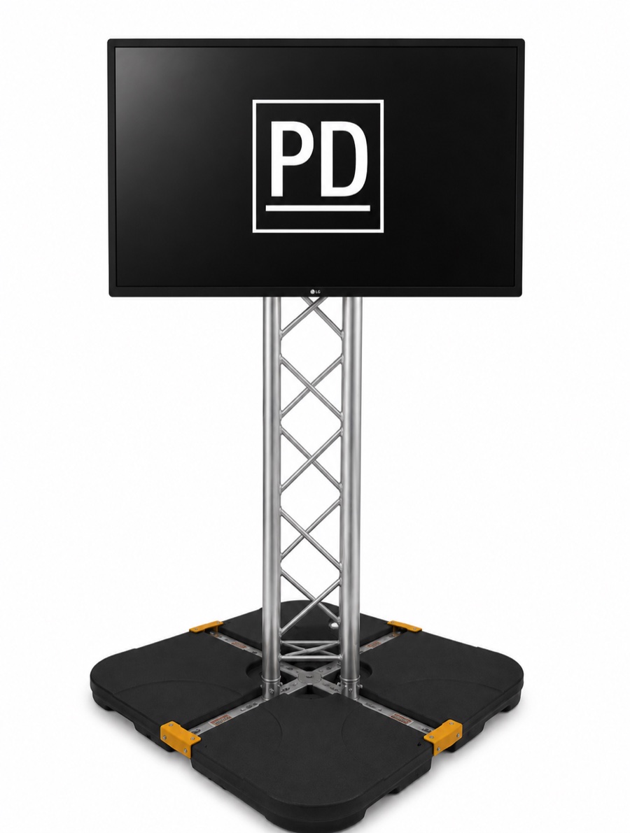 Flatscreen-Stele 60 Zoll auf Traversen-St&auml;nder